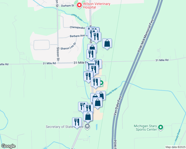 map of restaurants, bars, coffee shops, grocery stores, and more near 66540 Van Dyke in Washington