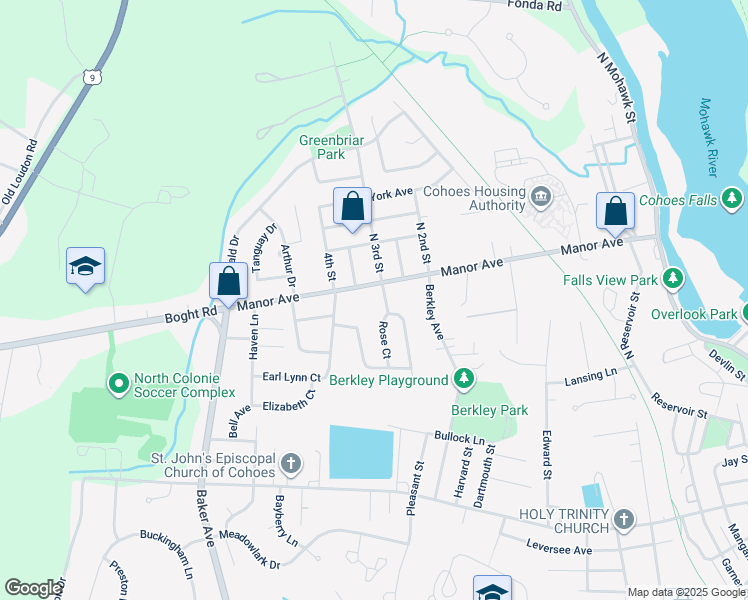 map of restaurants, bars, coffee shops, grocery stores, and more near 18 Rose Court in Cohoes