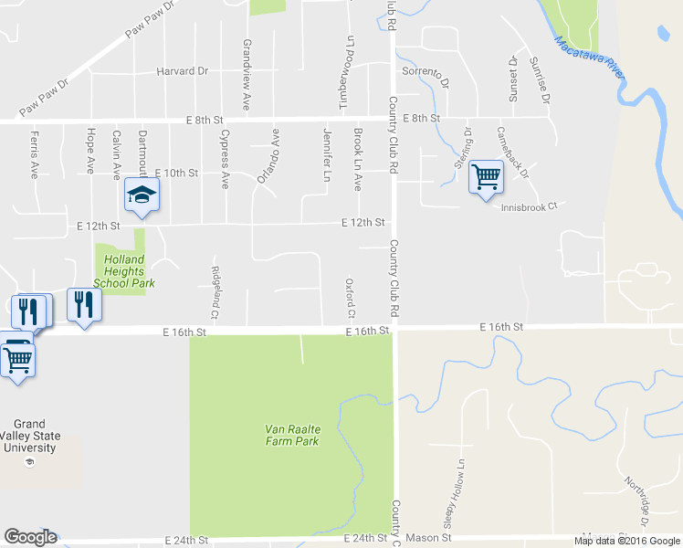 map of restaurants, bars, coffee shops, grocery stores, and more near 467 Stratford Way in Holland