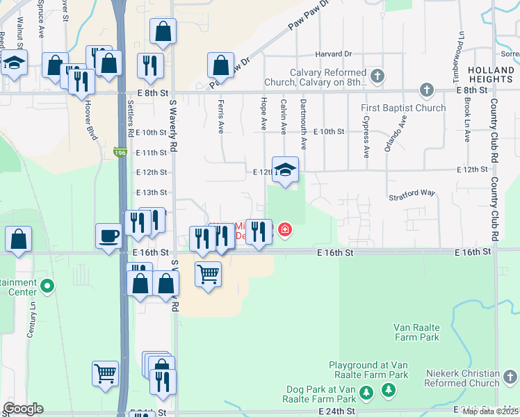 map of restaurants, bars, coffee shops, grocery stores, and more near 350 Hope Avenue in Holland