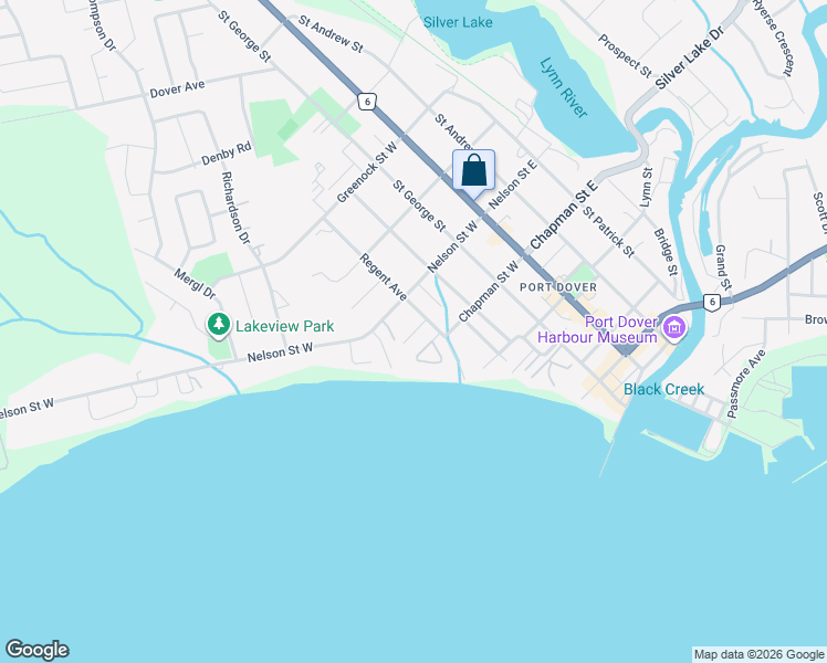 map of restaurants, bars, coffee shops, grocery stores, and more near 21 Crescent Park in Port Dover