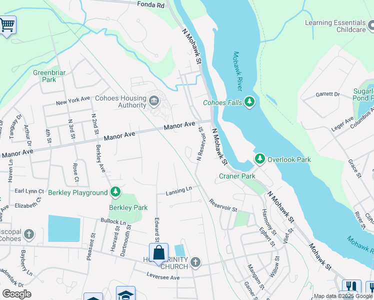 map of restaurants, bars, coffee shops, grocery stores, and more near 9 North Reservoir Street in Cohoes