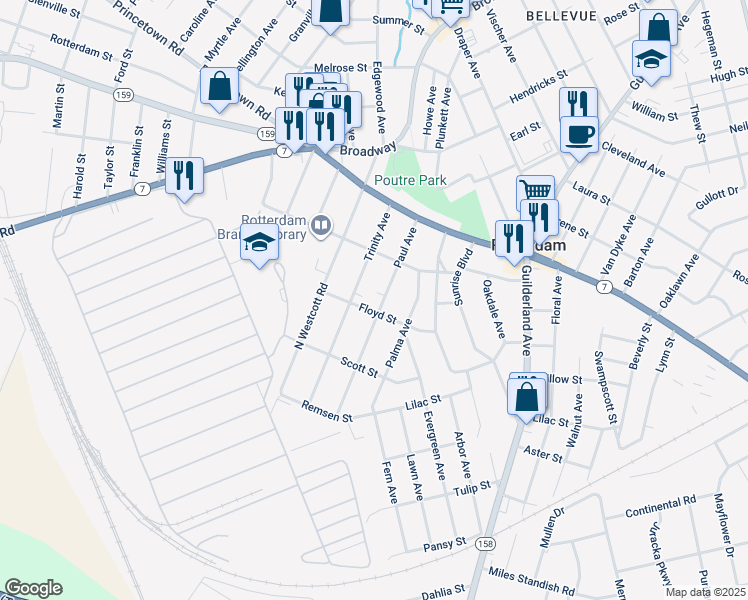 map of restaurants, bars, coffee shops, grocery stores, and more near 1114 Paul Avenue in Rotterdam
