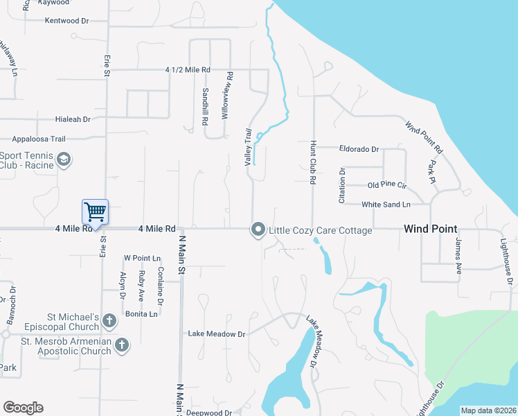 map of restaurants, bars, coffee shops, grocery stores, and more near 5045 Valley Trail in Wind Point