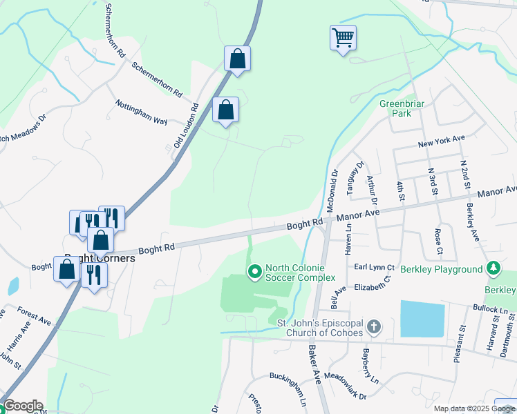 map of restaurants, bars, coffee shops, grocery stores, and more near 537 Boght Road in Cohoes