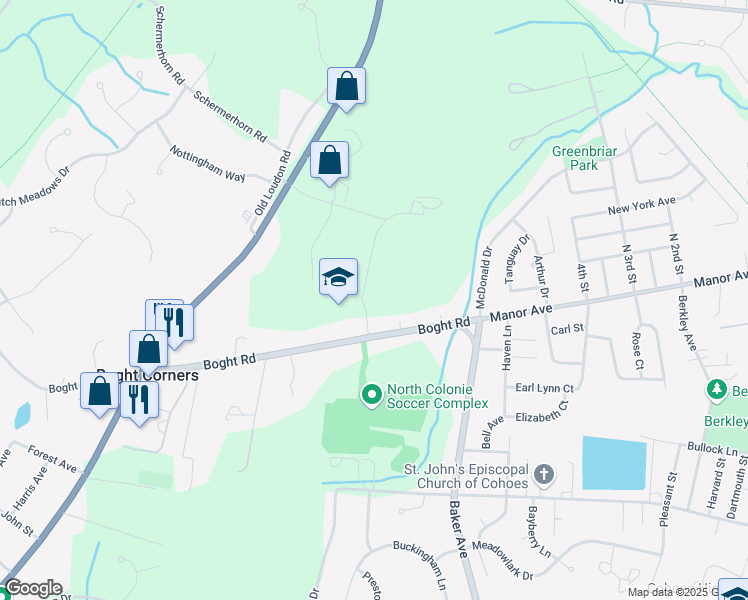 map of restaurants, bars, coffee shops, grocery stores, and more near 537 Boght Road in Cohoes