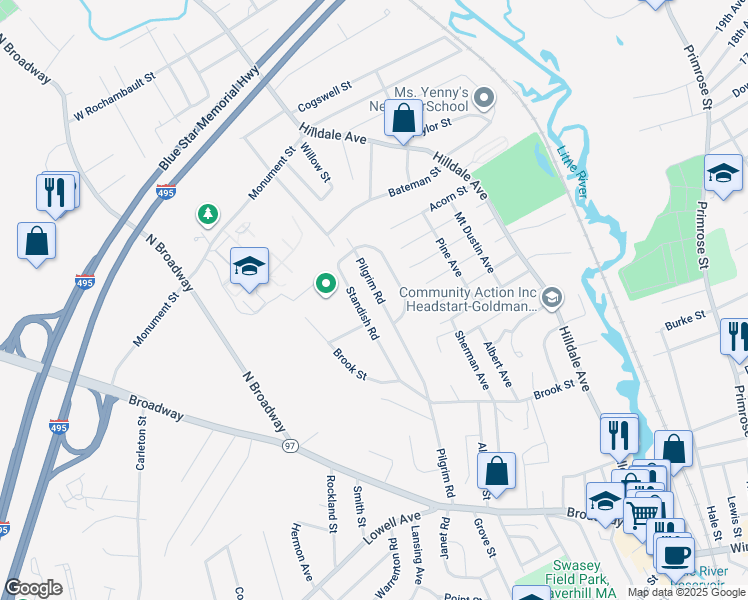 map of restaurants, bars, coffee shops, grocery stores, and more near 153 Pilgrim Road in Haverhill