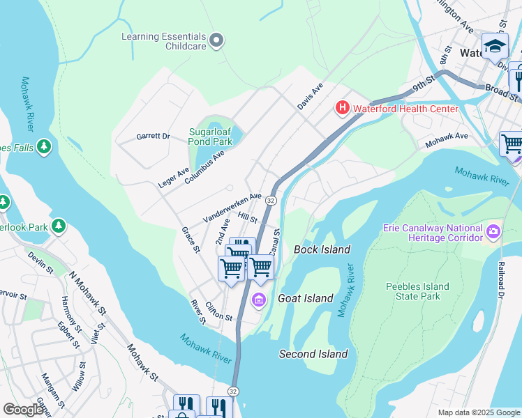 map of restaurants, bars, coffee shops, grocery stores, and more near 15 Vanderwerken Avenue in Waterford