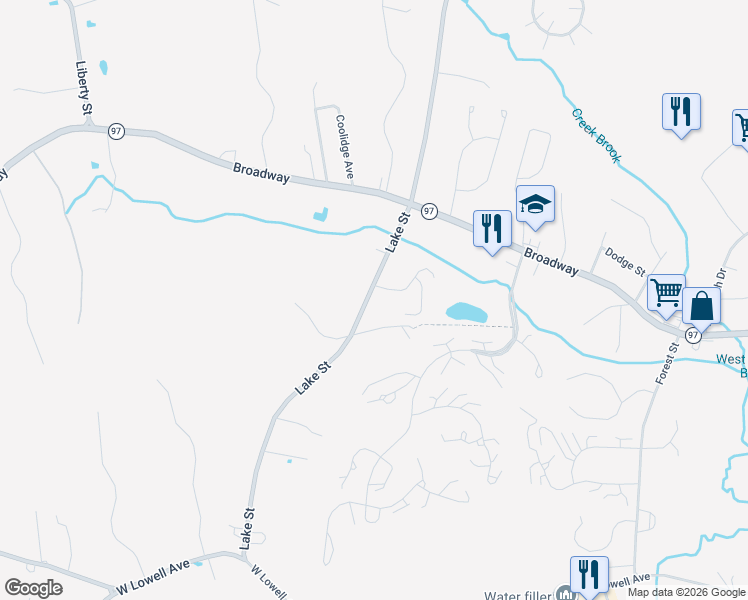 map of restaurants, bars, coffee shops, grocery stores, and more near 240 Lake Street in Haverhill