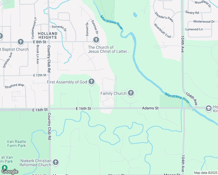 map of restaurants, bars, coffee shops, grocery stores, and more near 1356 East Point Ridge in Holland
