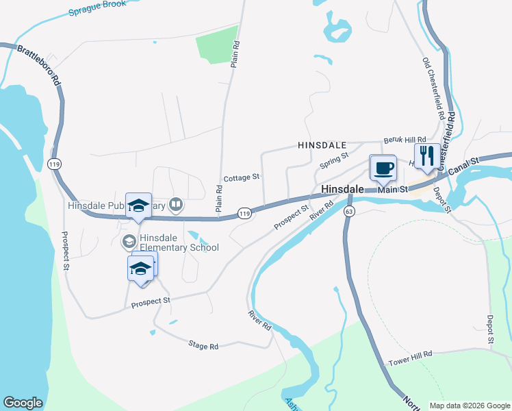 map of restaurants, bars, coffee shops, grocery stores, and more near 5 Highland Avenue in Hinsdale