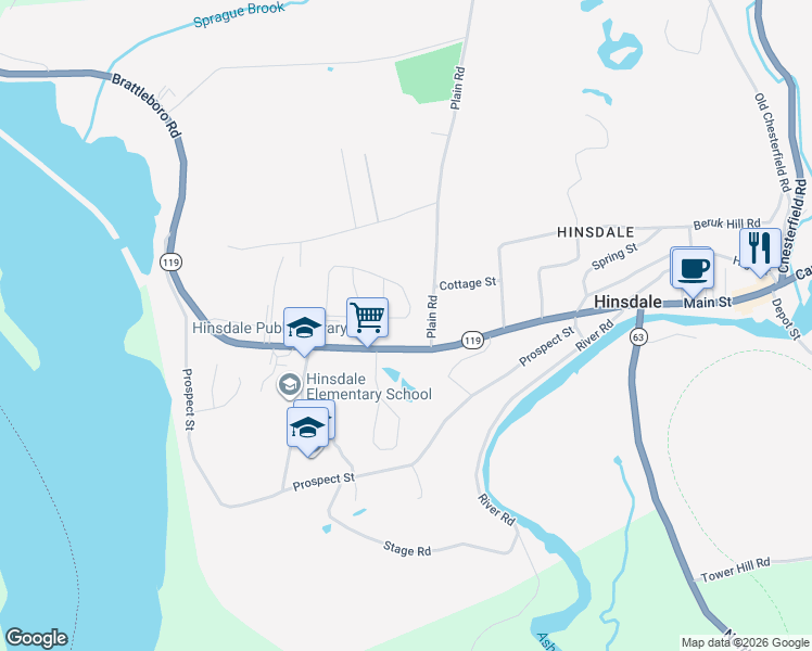 map of restaurants, bars, coffee shops, grocery stores, and more near 73 Indian Acres Drive in Hinsdale