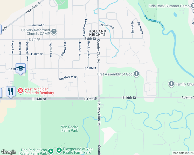 map of restaurants, bars, coffee shops, grocery stores, and more near 318 Country Club Road in Holland