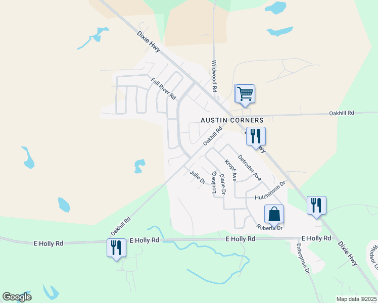 map of restaurants, bars, coffee shops, grocery stores, and more near 16971 Sleepy Hollow Boulevard in Holly
