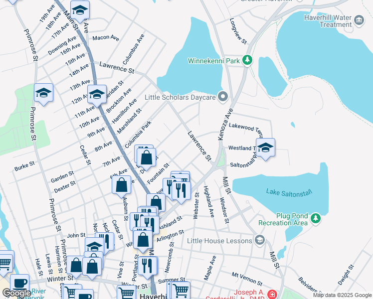 map of restaurants, bars, coffee shops, grocery stores, and more near 81 Fountain Street in Haverhill
