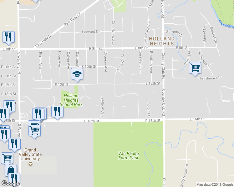 map of restaurants, bars, coffee shops, grocery stores, and more near 317 Stratford Way in Holland