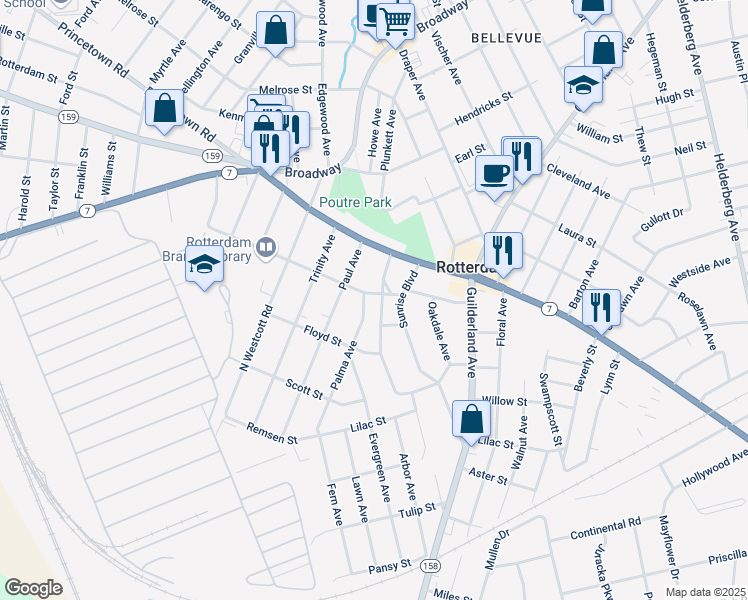 map of restaurants, bars, coffee shops, grocery stores, and more near 1104 Vinewood Avenue in Rotterdam