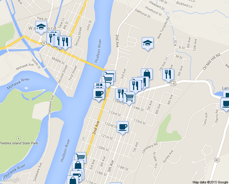 map of restaurants, bars, coffee shops, grocery stores, and more near 877 3rd Ave in Troy