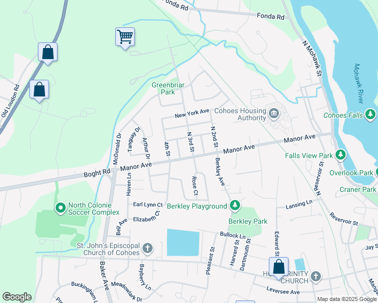 map of restaurants, bars, coffee shops, grocery stores, and more near 183 Manor Avenue in Cohoes
