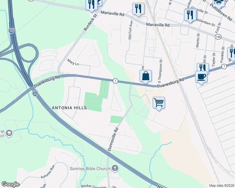 map of restaurants, bars, coffee shops, grocery stores, and more near 213 Dolan Drive in Schenectady
