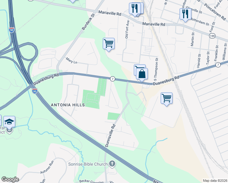 map of restaurants, bars, coffee shops, grocery stores, and more near 213 Dolan Drive in Schenectady