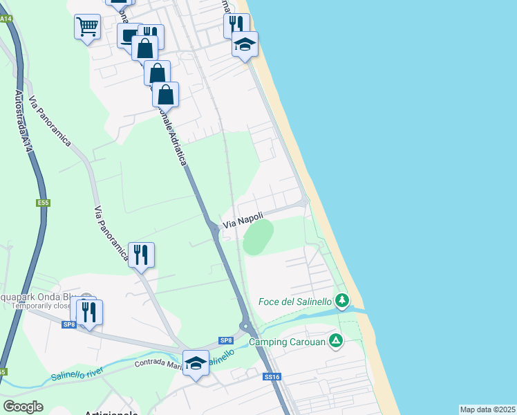 map of restaurants, bars, coffee shops, grocery stores, and more near 29 Via Torino in Tortoreto Lido