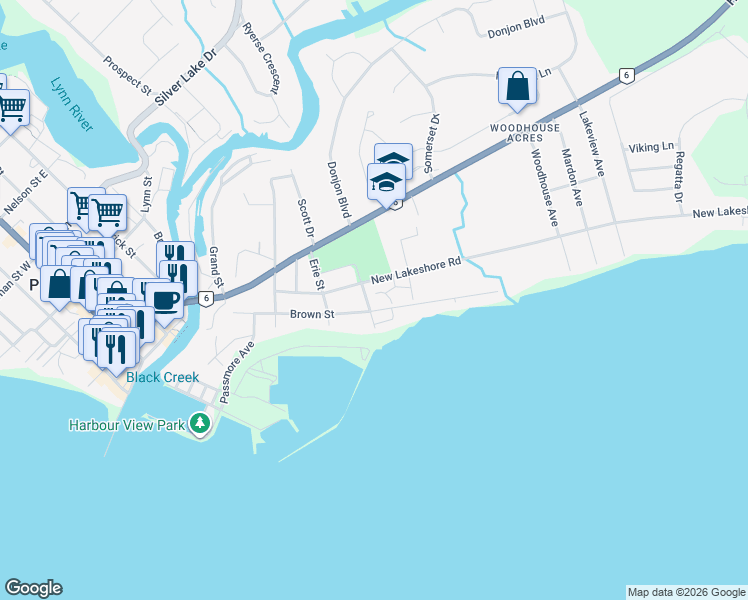 map of restaurants, bars, coffee shops, grocery stores, and more near 18 Ontario Street in Port Dover