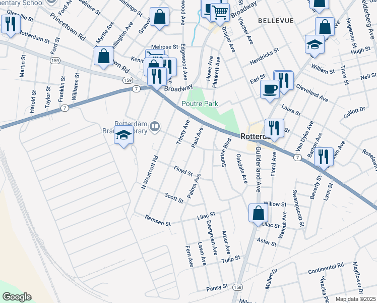 map of restaurants, bars, coffee shops, grocery stores, and more near 1114 Paul Ave in Rotterdam