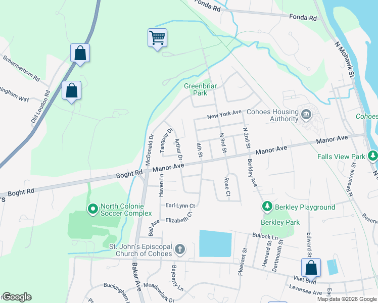 map of restaurants, bars, coffee shops, grocery stores, and more near 10 4th St in Cohoes