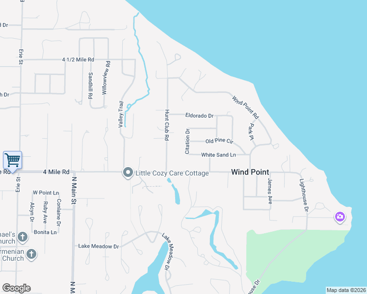 map of restaurants, bars, coffee shops, grocery stores, and more near 5069 Hunt Club Road in Wind Point