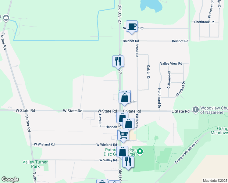 map of restaurants, bars, coffee shops, grocery stores, and more near 15860-15934 Old U.S. 27 in Lansing