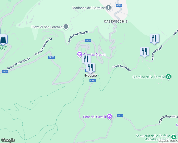 map of restaurants, bars, coffee shops, grocery stores, and more near in Poggio