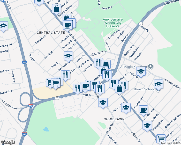 map of restaurants, bars, coffee shops, grocery stores, and more near 1592-94 State Street in Schenectady
