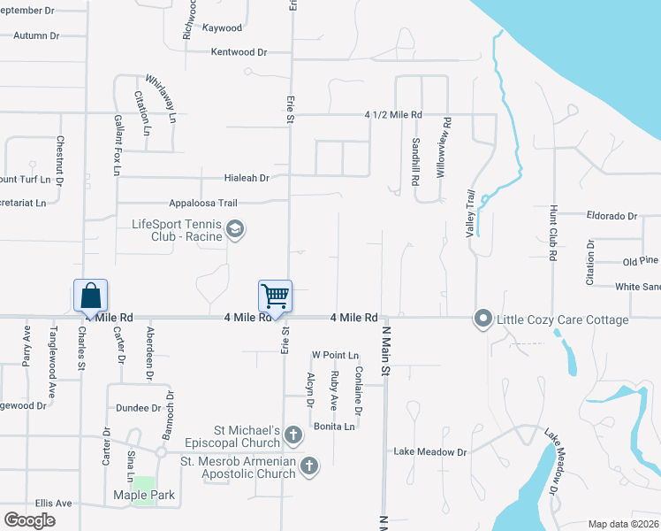 map of restaurants, bars, coffee shops, grocery stores, and more near 5110 Ruby Avenue in Racine