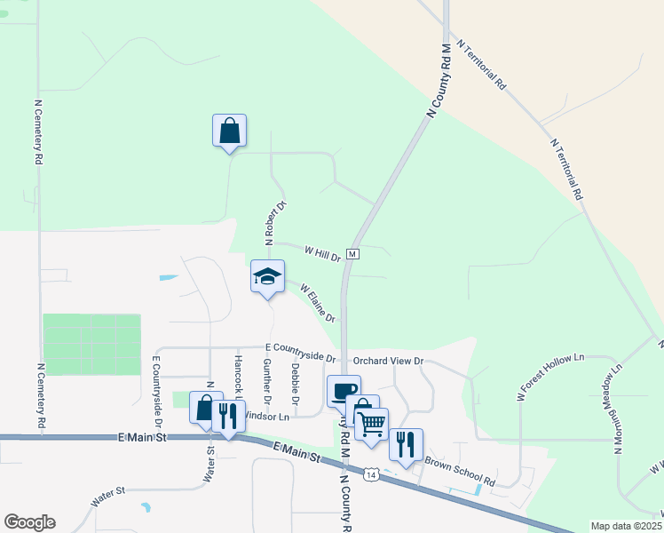 map of restaurants, bars, coffee shops, grocery stores, and more near 13906 West Elaine Drive in Evansville
