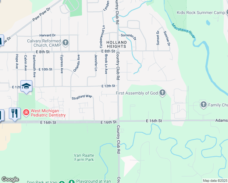 map of restaurants, bars, coffee shops, grocery stores, and more near 318 Country Club Road in Holland