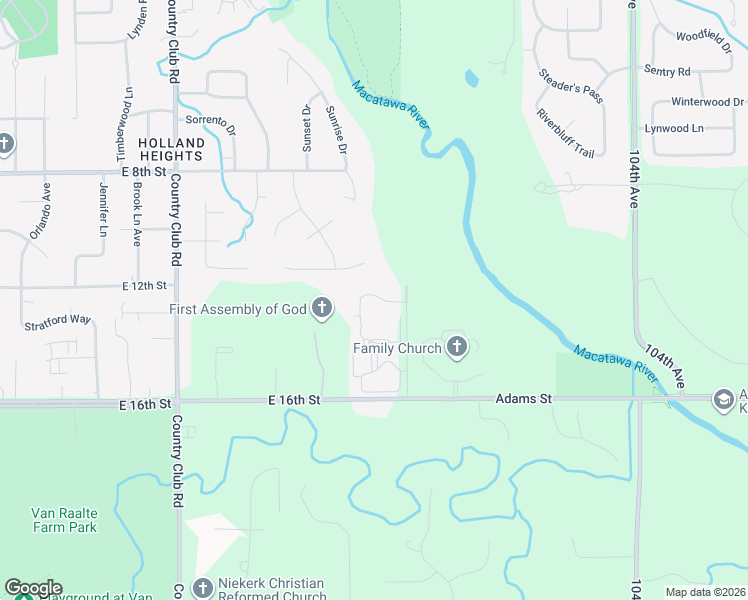 map of restaurants, bars, coffee shops, grocery stores, and more near 1356 East Point Ridge in Holland