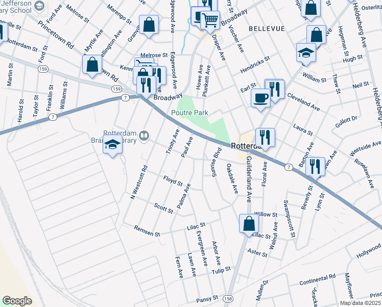 map of restaurants, bars, coffee shops, grocery stores, and more near 1104 Vinewood Avenue in Rotterdam