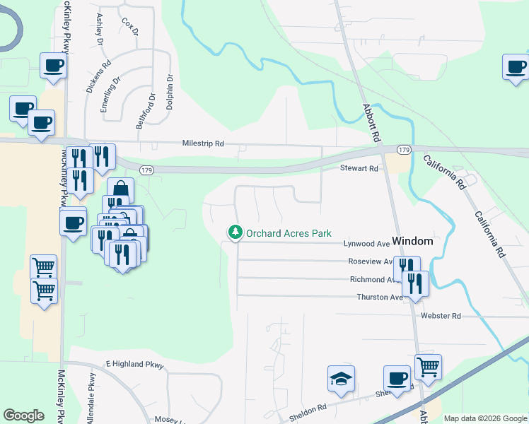 map of restaurants, bars, coffee shops, grocery stores, and more near 3618 Eric Trail in Buffalo