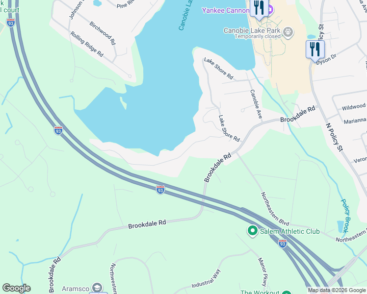 map of restaurants, bars, coffee shops, grocery stores, and more near 36 South Shore Road in Salem