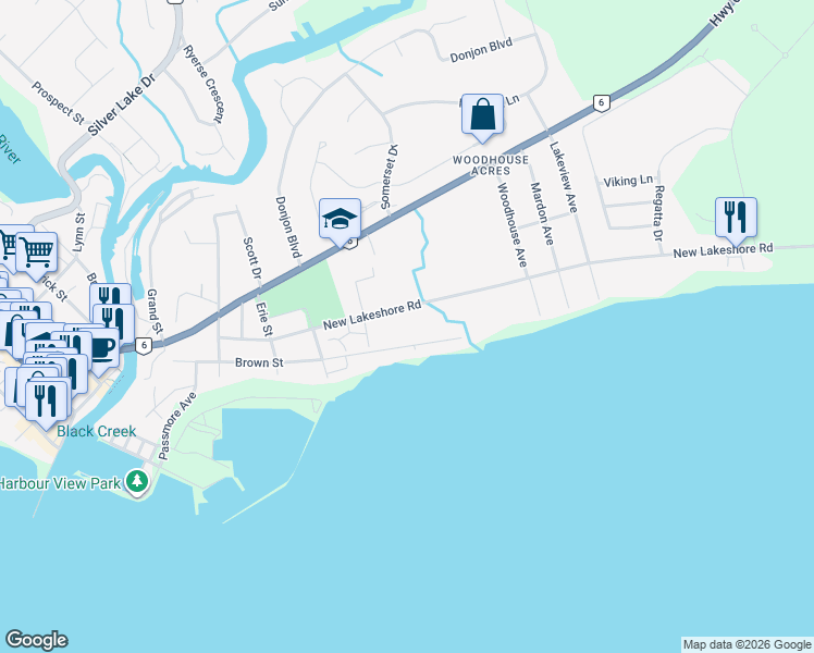 map of restaurants, bars, coffee shops, grocery stores, and more near 38 New Lakeshore Road in Port Dover