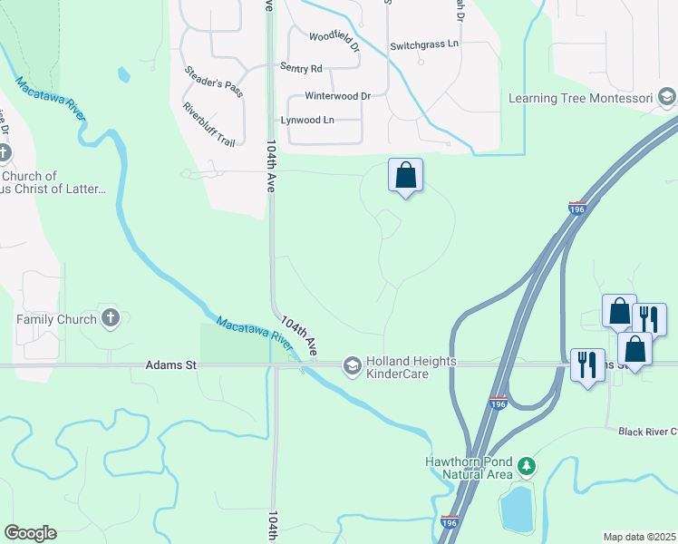 map of restaurants, bars, coffee shops, grocery stores, and more near 10201 Adams Street in Holland