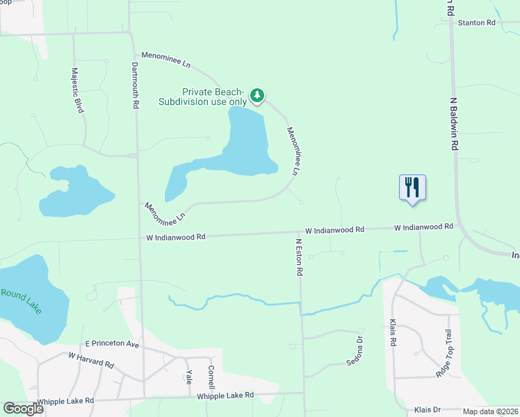 map of restaurants, bars, coffee shops, grocery stores, and more near 4906 Menominee Lane in Oakland County