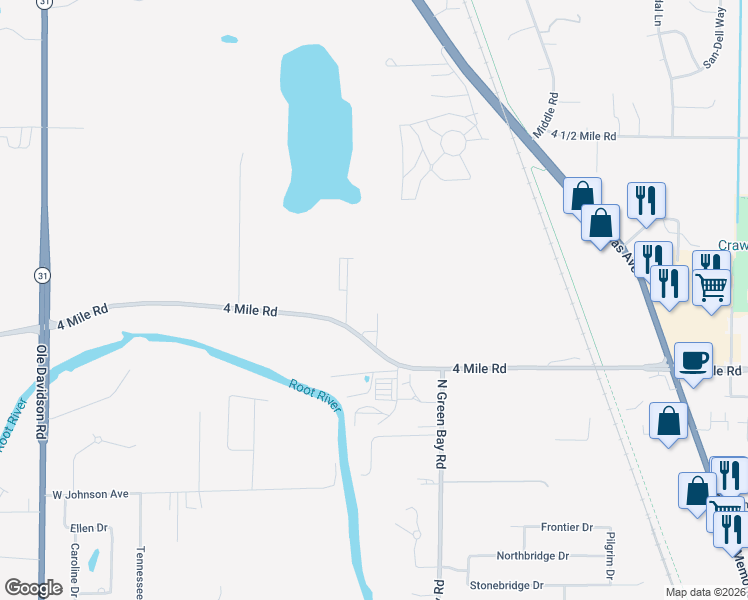 map of restaurants, bars, coffee shops, grocery stores, and more near 3516 4 Mile Road in Racine