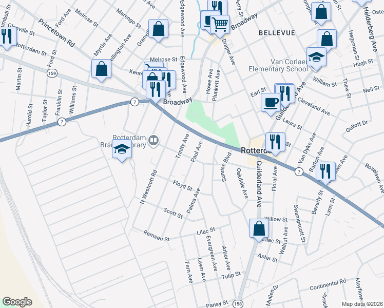 map of restaurants, bars, coffee shops, grocery stores, and more near 1028 Paul Avenue in Rotterdam
