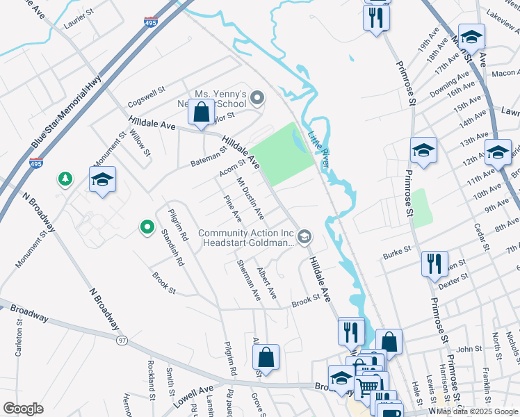 map of restaurants, bars, coffee shops, grocery stores, and more near 39 Mount Dustin Avenue in Haverhill