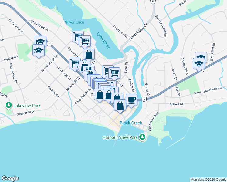 map of restaurants, bars, coffee shops, grocery stores, and more near 108 Saint Andrew Street in Port Dover