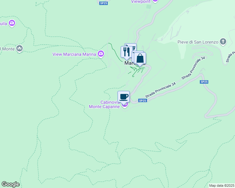 map of restaurants, bars, coffee shops, grocery stores, and more near 58 Via della Rena in Provincia di Livorno