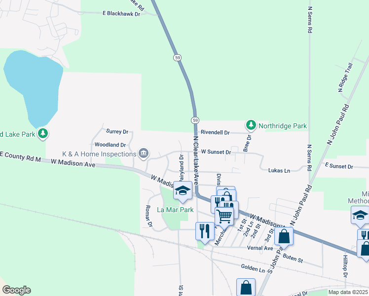 map of restaurants, bars, coffee shops, grocery stores, and more near 818 West Sunset Drive in Milton