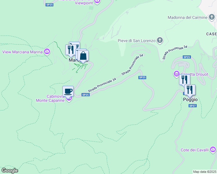 map of restaurants, bars, coffee shops, grocery stores, and more near in Province of Livorno